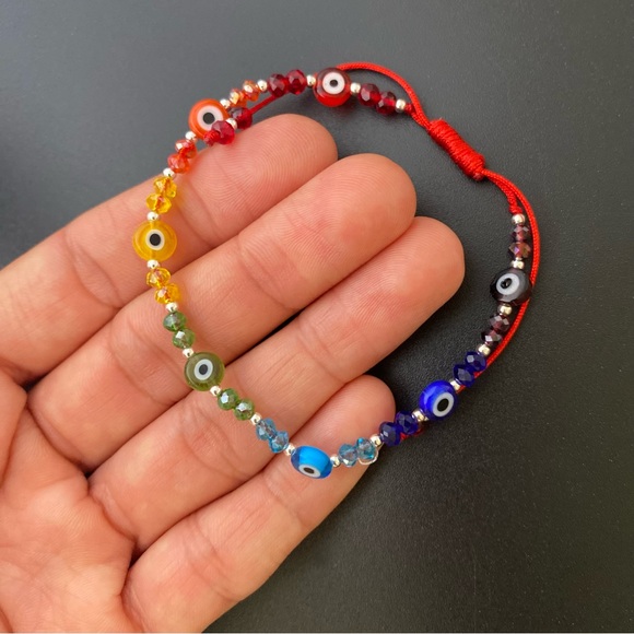 925 Sterling Silver Red Thread Eye Adjustable Bracelet Good Luck Pulsera - Picture 10 of 14